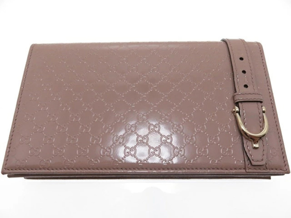 Gucci Shoulder Bag Wallet GG Motif Enamel Pink Beige Cream